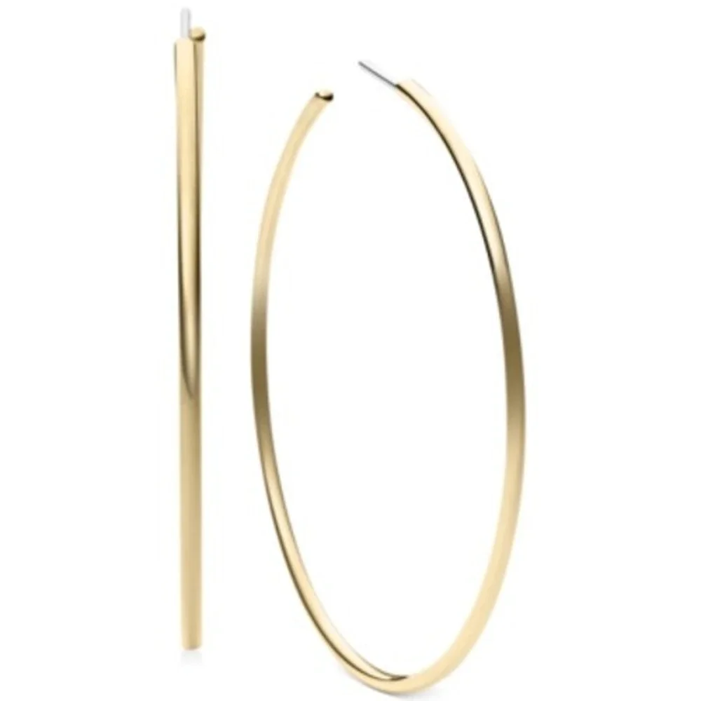 Michael Kors Hoop Earrings Women Large Gold Excellent Polished Oversized Thin